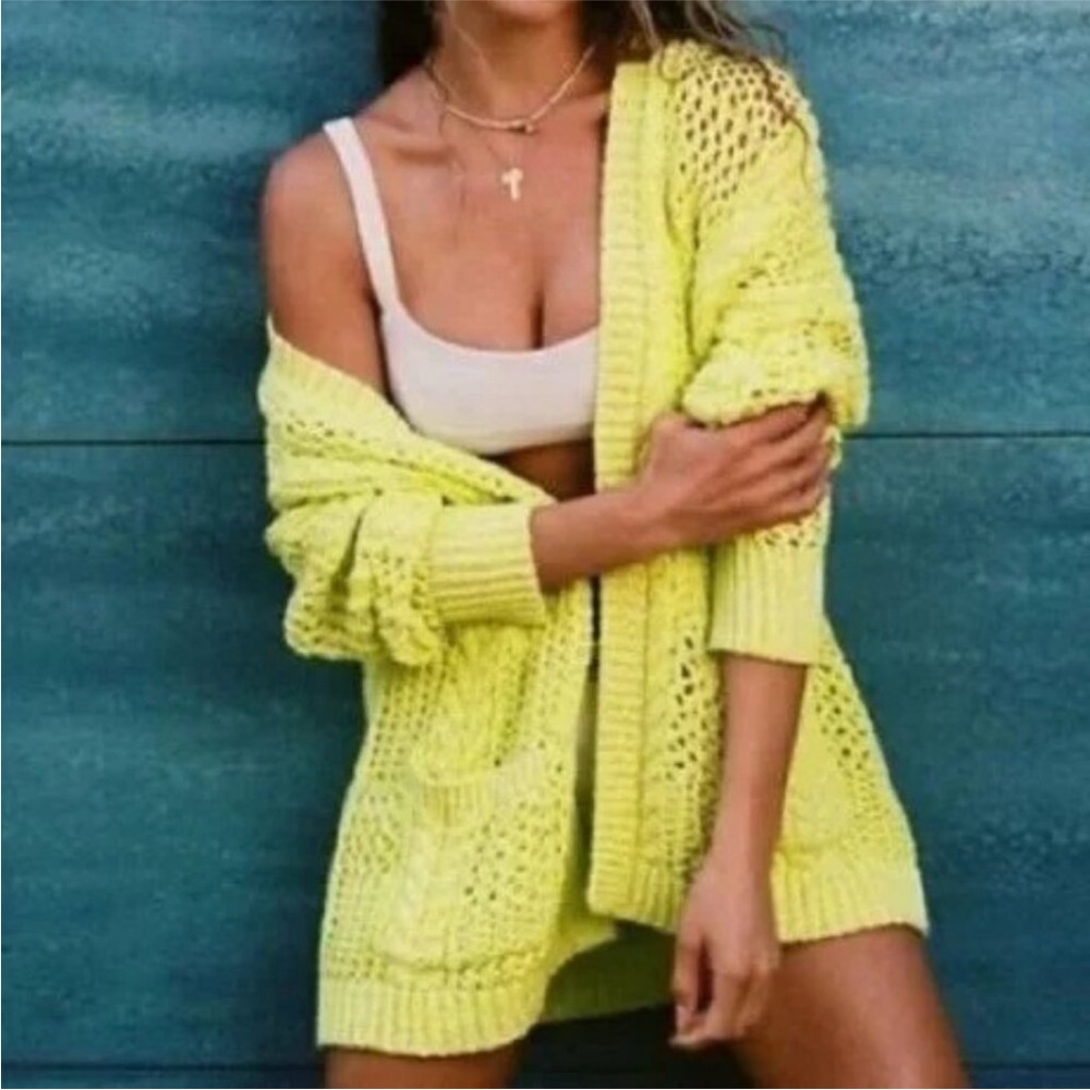ANTHROPOLOGIE SERENITY NEON YELLOW
OPEN FRONT CARDIGAN